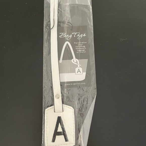 NWT “K•Carroll” Bag Tag, Monogram Letter "A" White Bag Tag with "Black" Letter - Picture 4 of 6